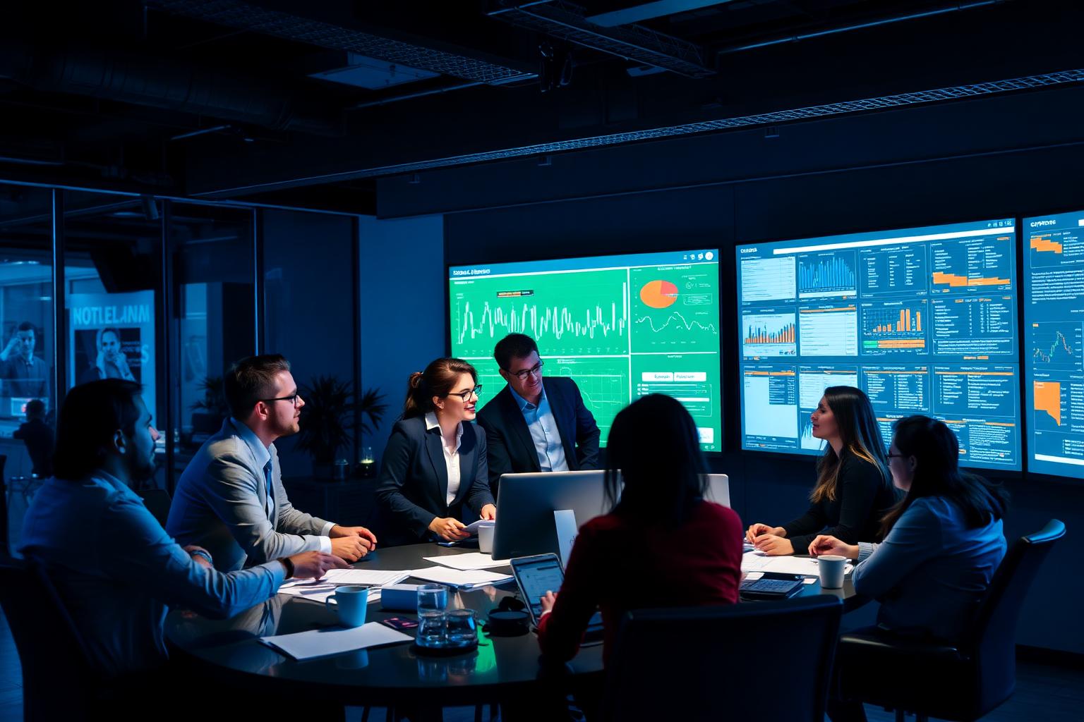 Haithri consultants collaborating in a modern enterprise war room